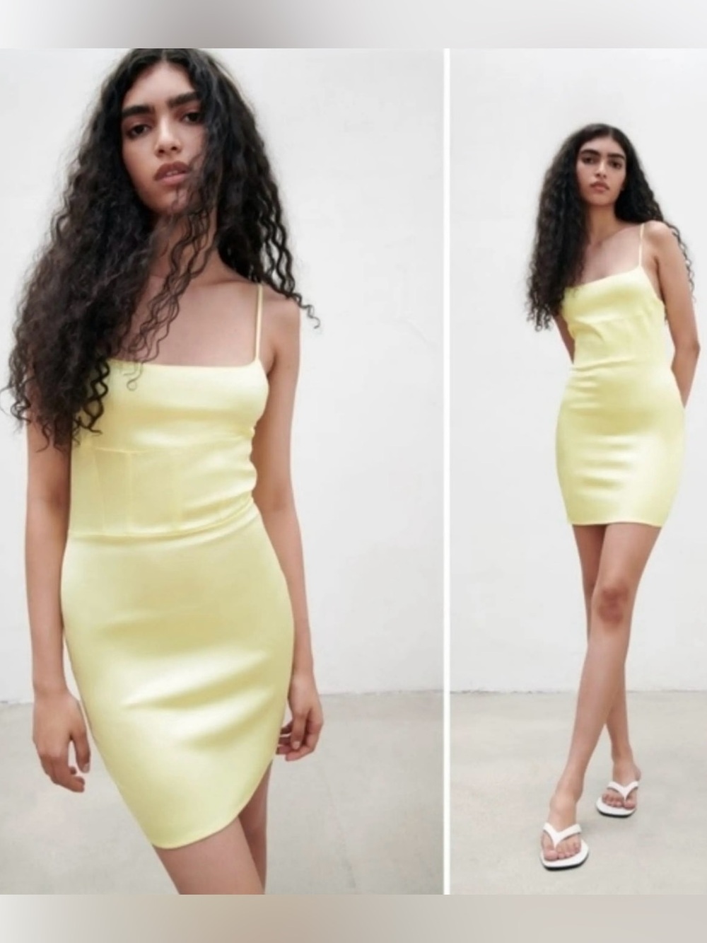 Vintage Zara butter yellow viscose stretch mini dress
